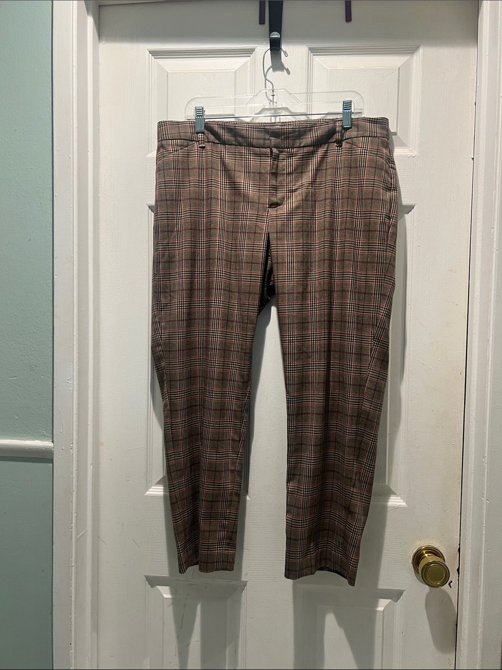 GAP Plaid Slim Cropped Dress Pants in Brown with Red Accents
